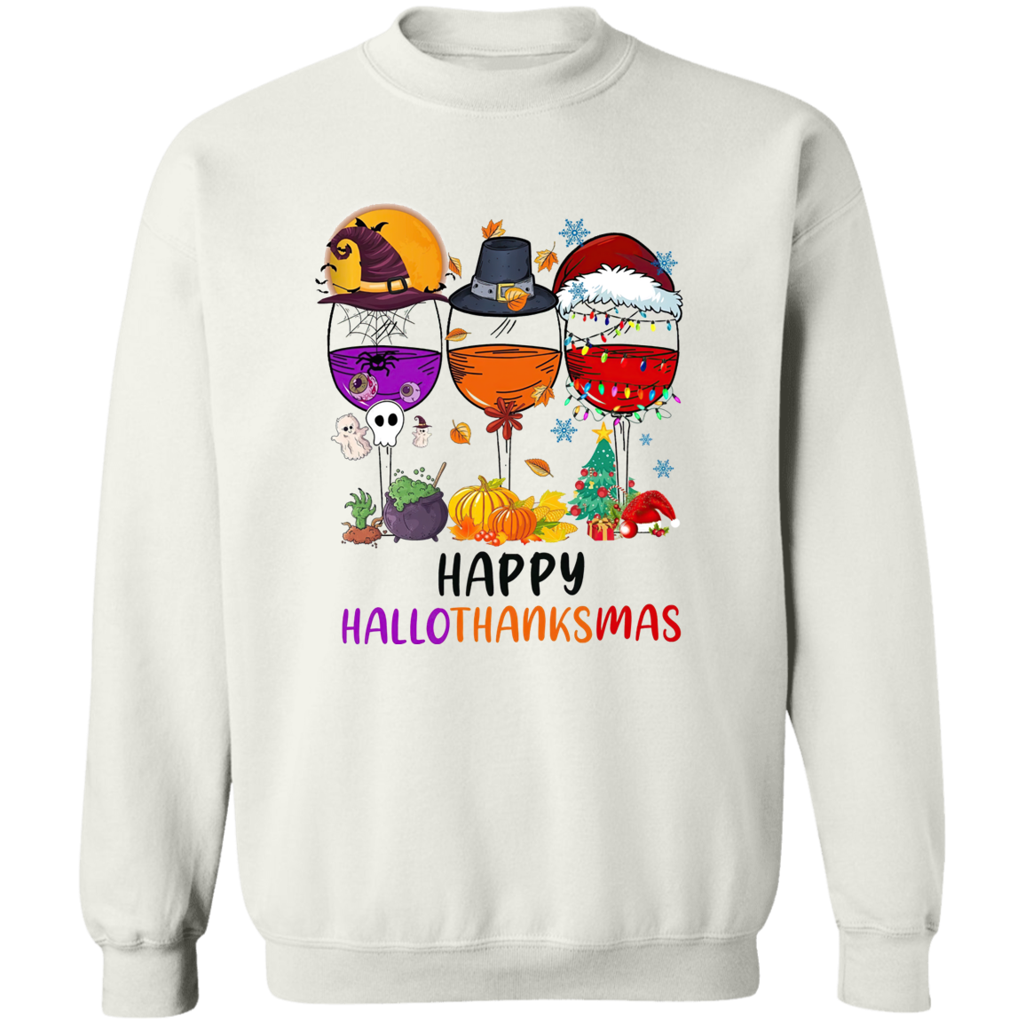 Hallowthanksmas Wine Crewneck Pullover Sweatshirt