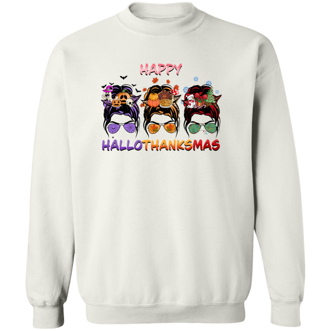 Hallothanksmas Messy Buns Crewneck Pullover Sweatshirt