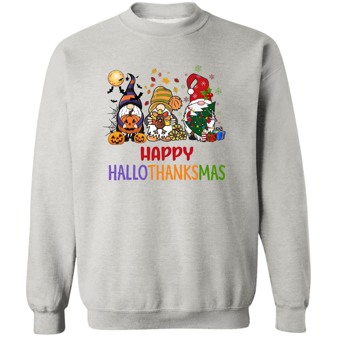 Hallowthanksmas Gnomes Crewneck Pullover Sweatshirt