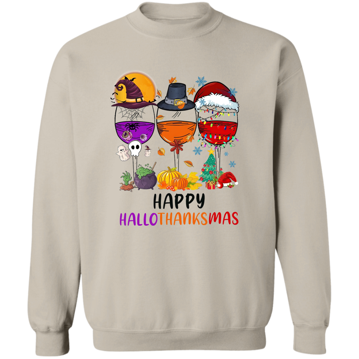 Hallowthanksmas Wine Crewneck Pullover Sweatshirt