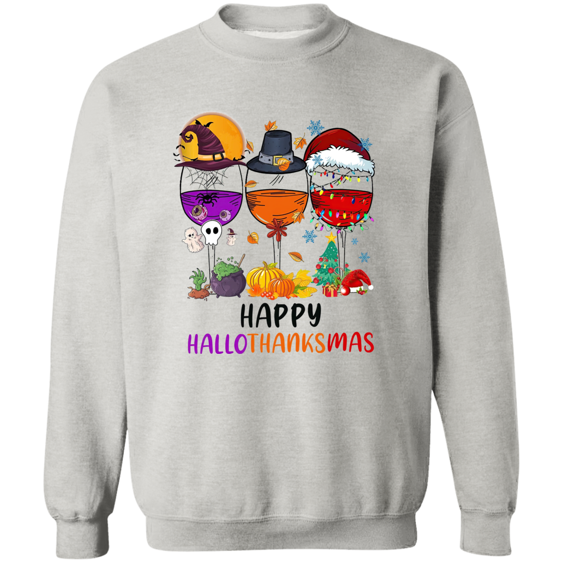 Hallowthanksmas Wine Crewneck Pullover Sweatshirt