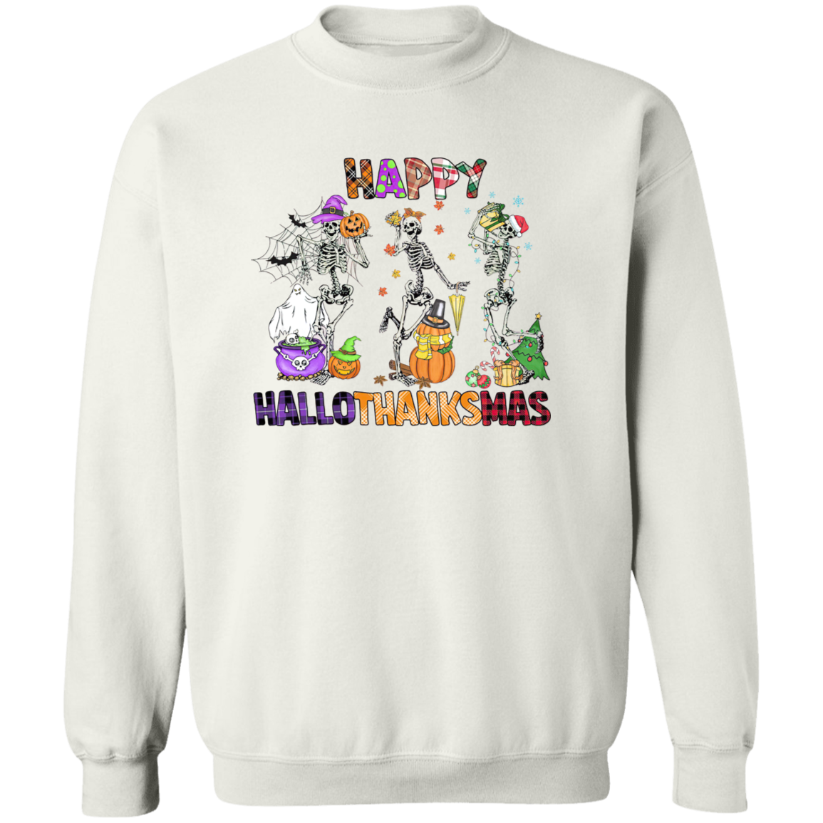 Hallowthanksmas Skeletons Crewneck Pullover Sweatshirt