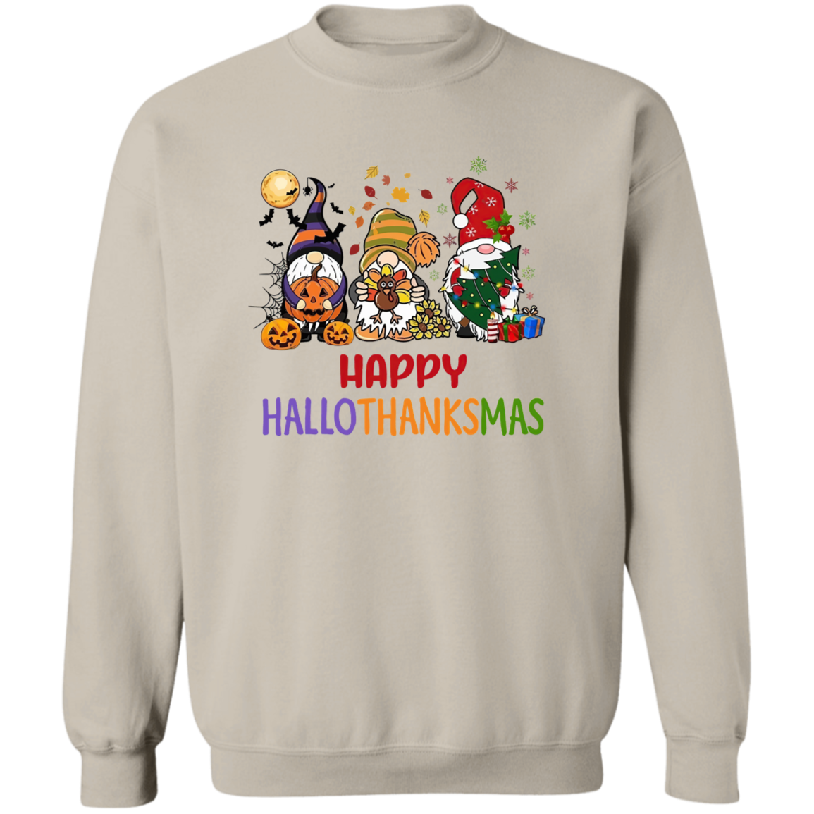 Hallowthanksmas Gnomes Crewneck Pullover Sweatshirt