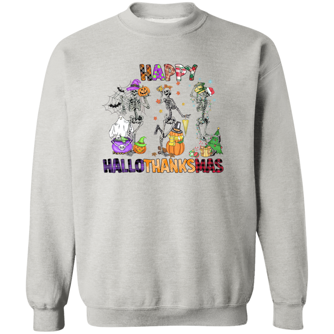 Hallowthanksmas Skeletons Crewneck Pullover Sweatshirt