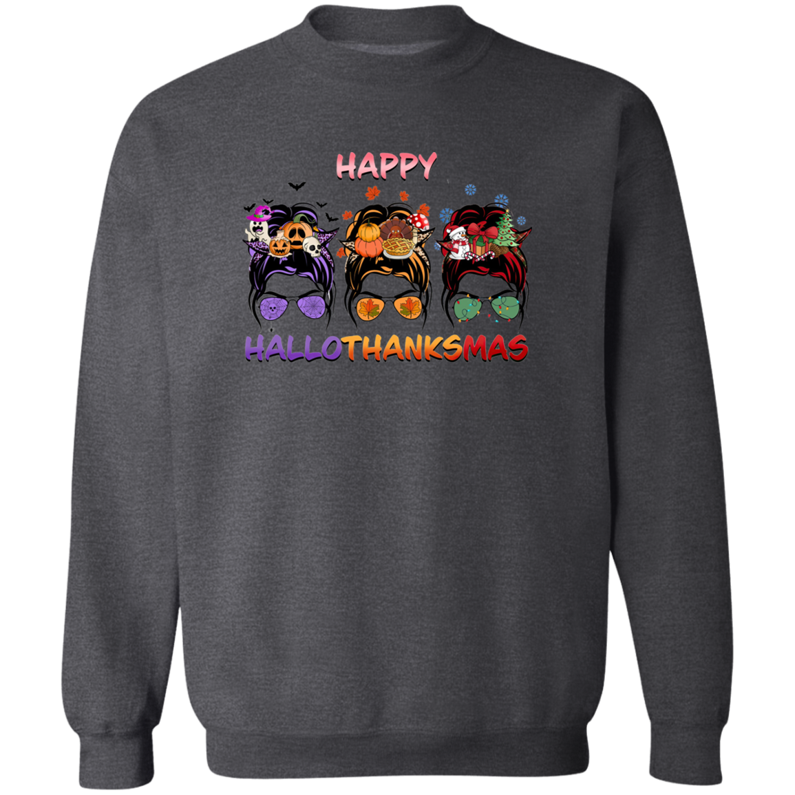 Hallothanksmas Messy Buns Crewneck Pullover Sweatshirt