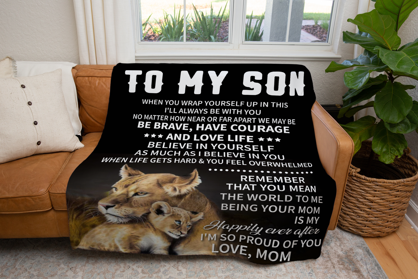 Son from Mom Lions Cozy Message Blanket