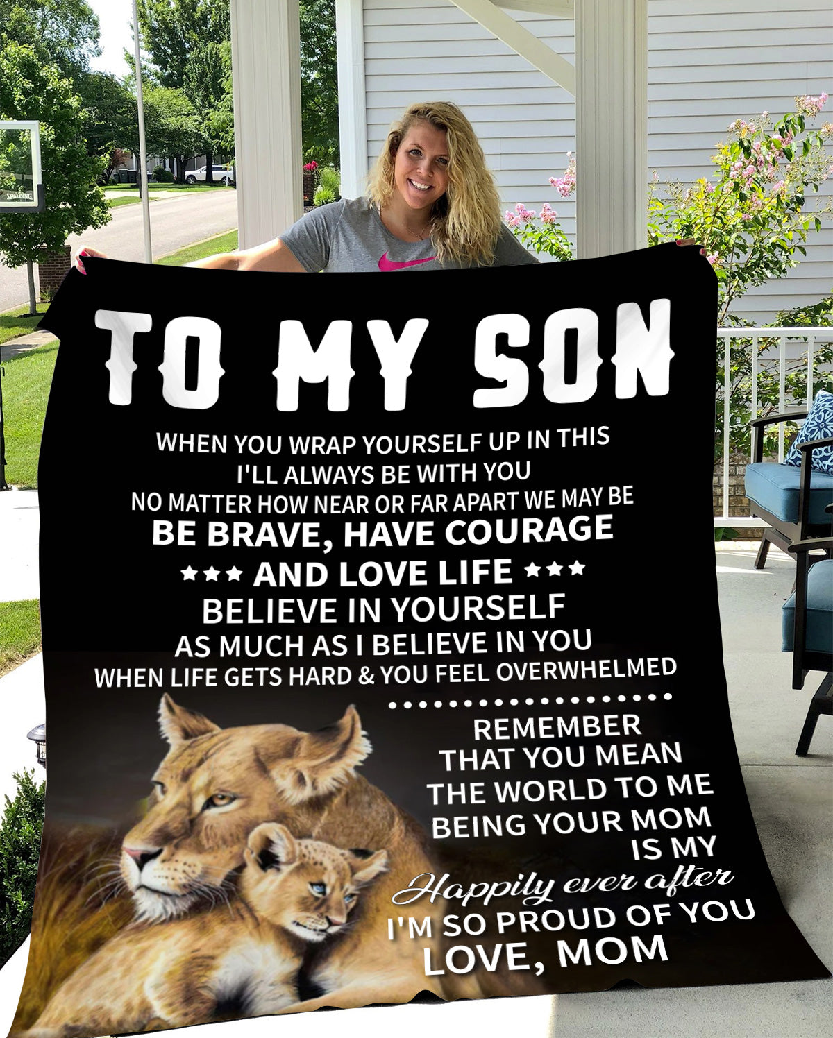 Son from Mom Lions Cozy Message Blanket