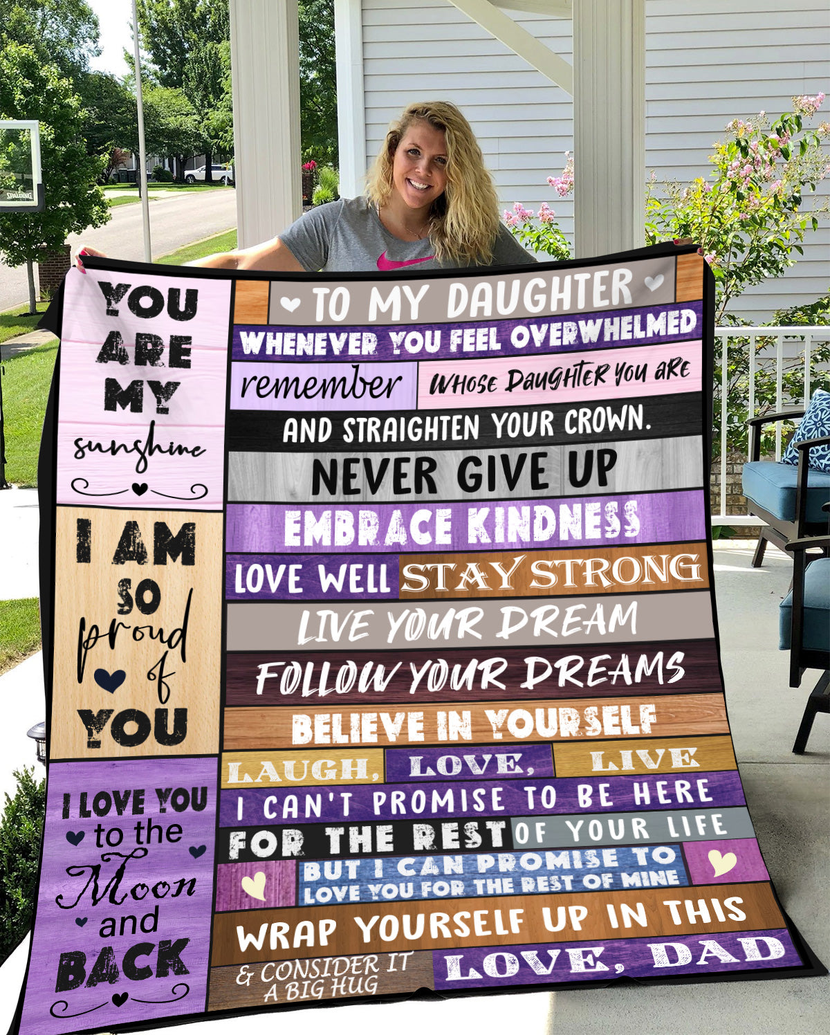 Daughter from Dad Purple Grey Cozy Message Blanket