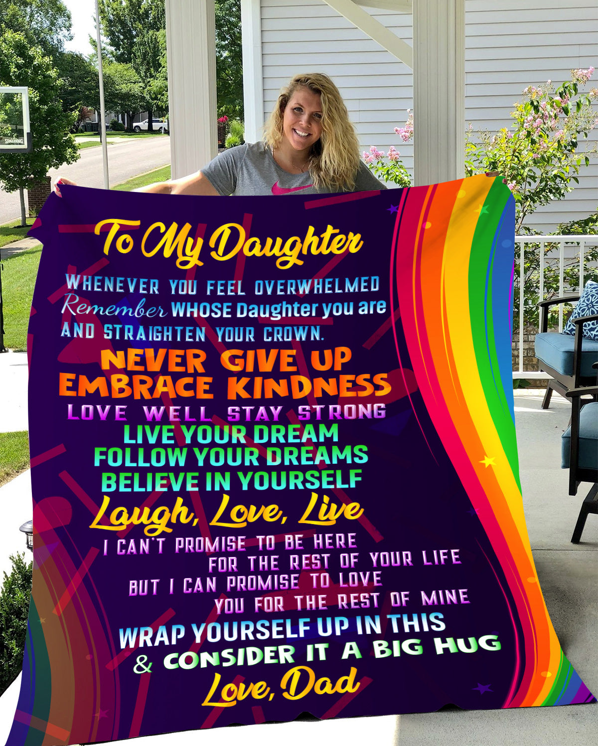 Daughter from Dad Rainbow Message Blanket