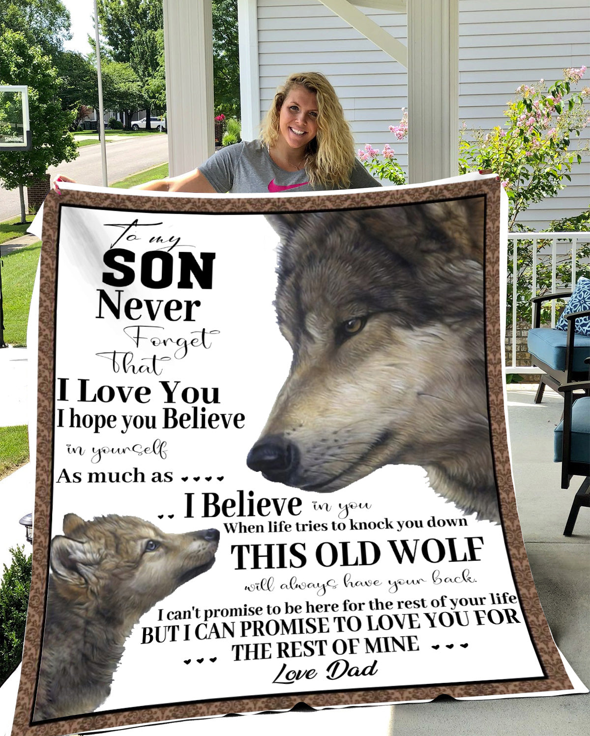 Son from Dad Wolf Message Blanket