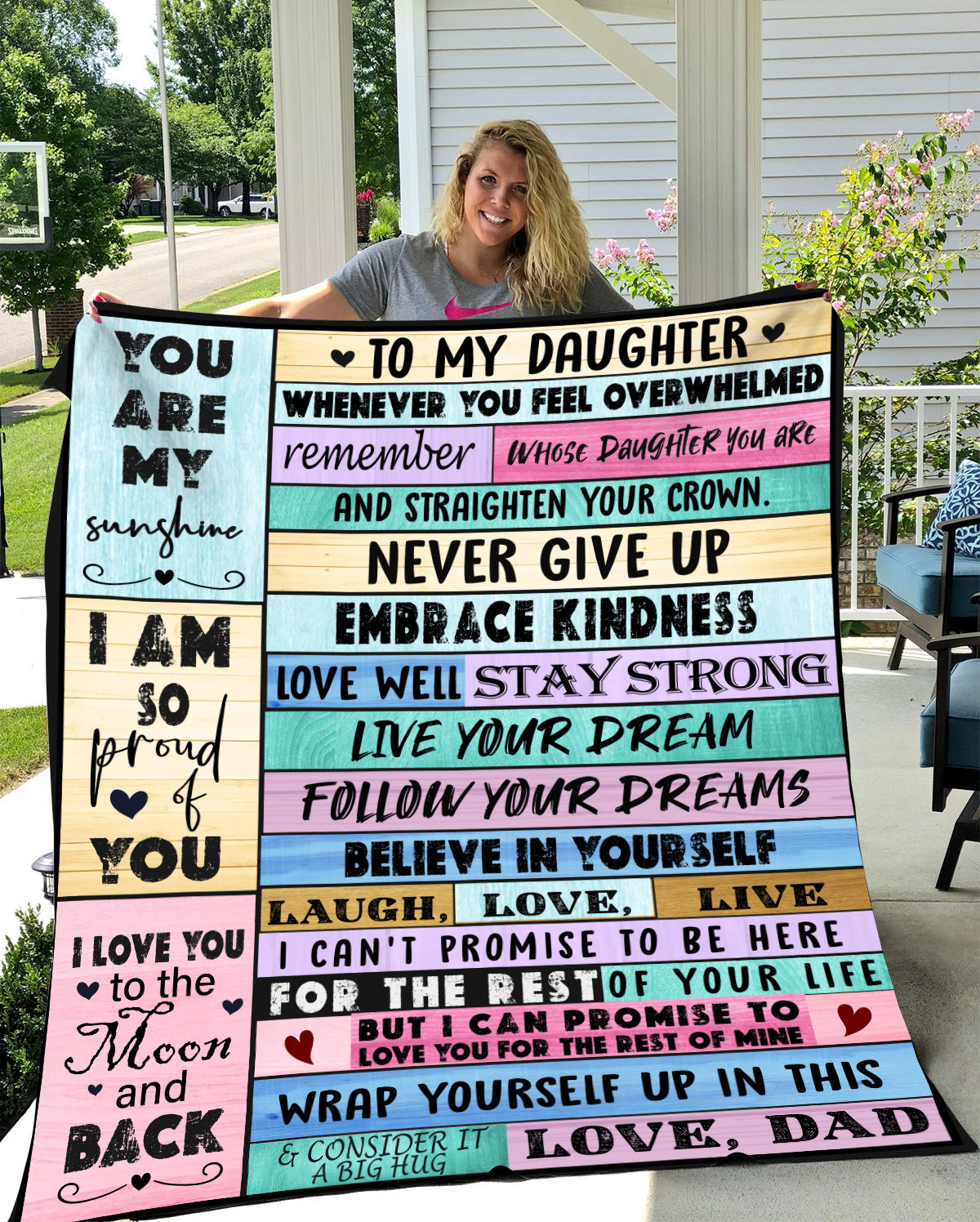 Daughter from Dad Multi Color Cozy Message Blanket – Frosted Flames