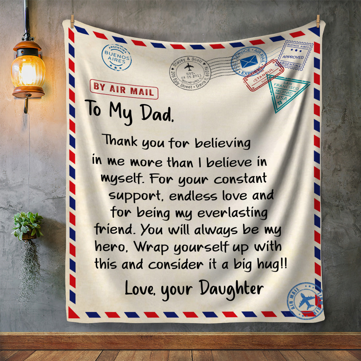 Dad from Daughter Letter Design Message Blanket