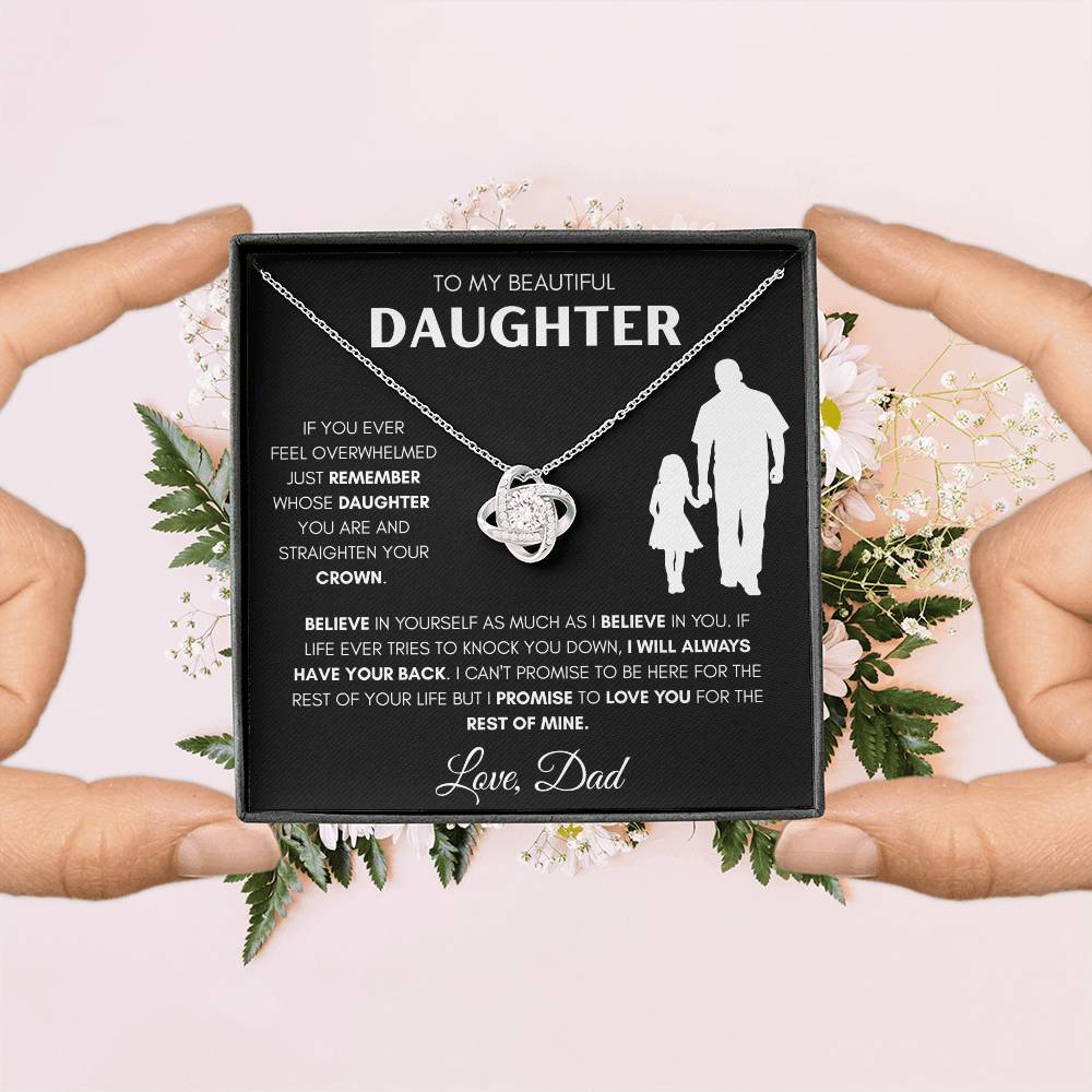 Daughter from Dad Holding Hands Silhouette Love Knot Necklace