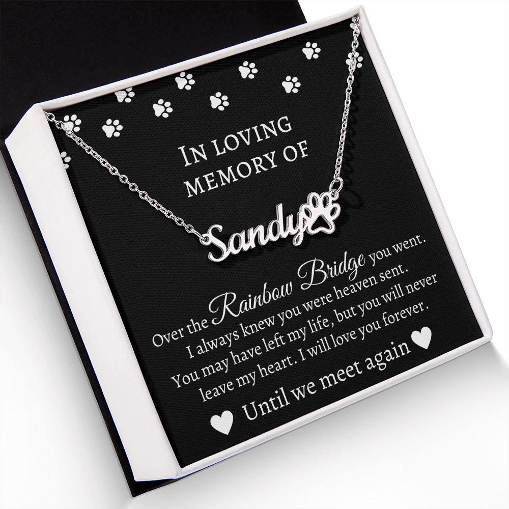 Loving Memory Paw Print Name Necklace