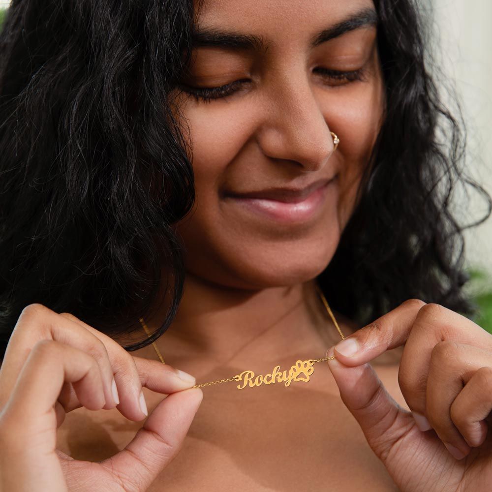 Loving Memory Paw Print Name Necklace