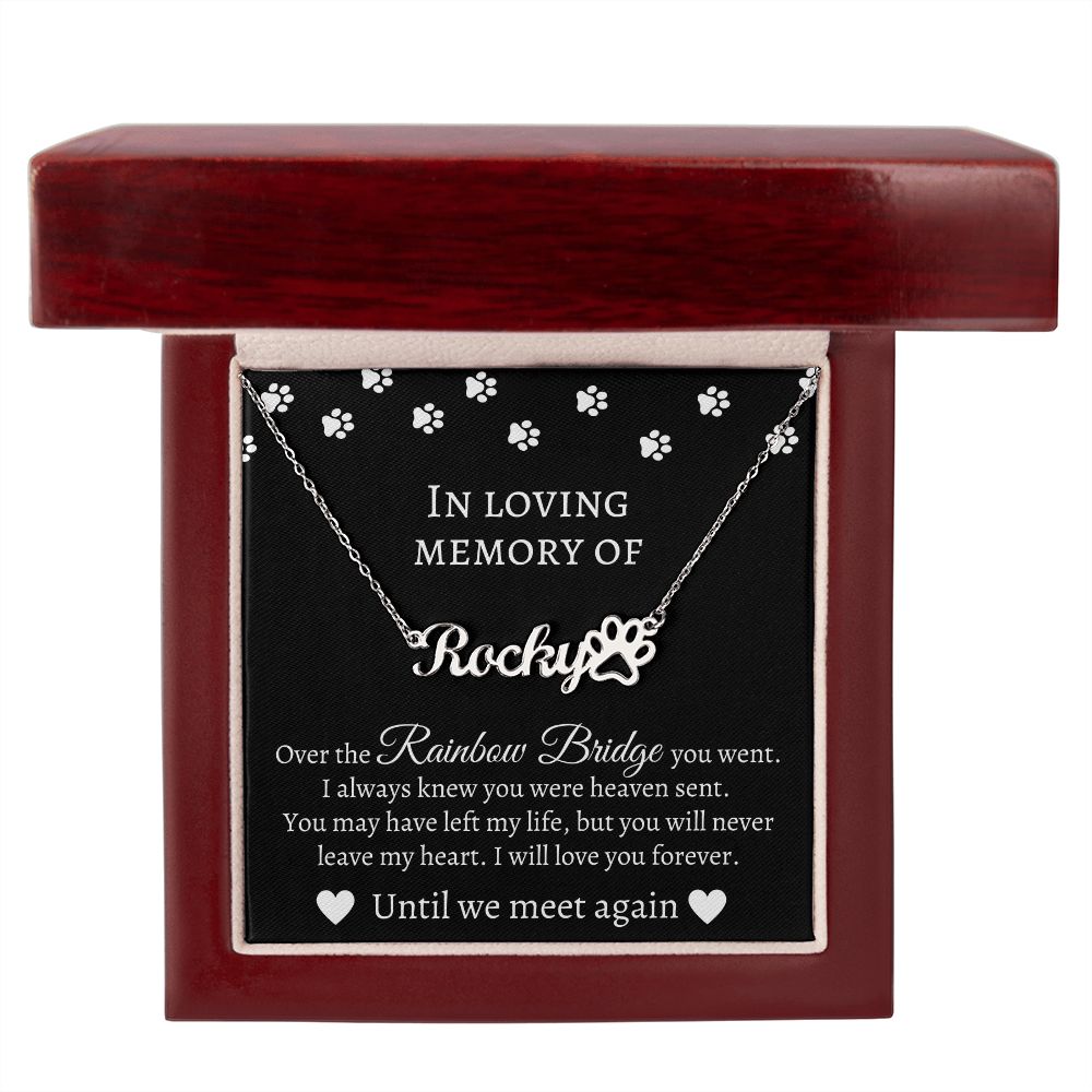 Loving Memory Paw Print Name Necklace