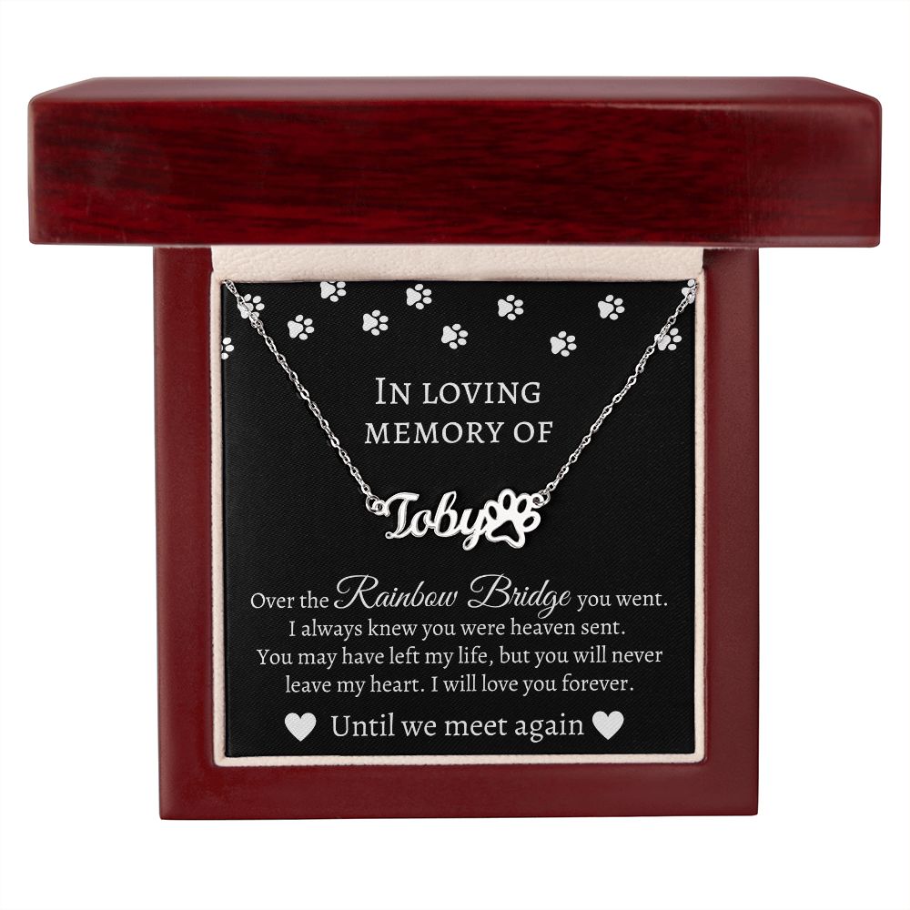 Loving Memory Paw Print Name Necklace