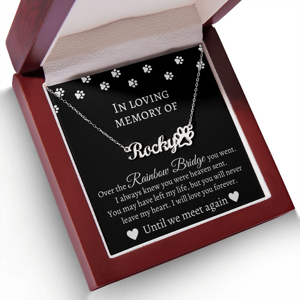 Loving Memory Paw Print Name Necklace