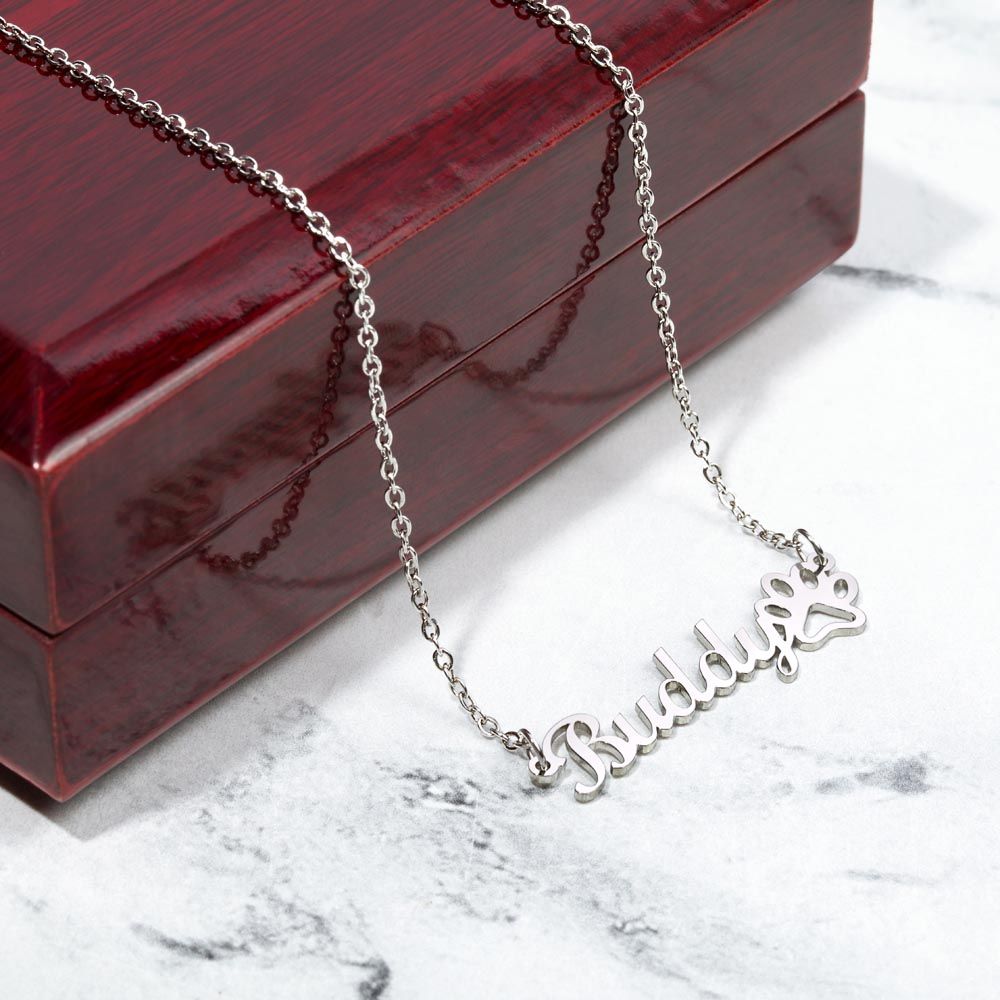 Loving Memory Paw Print Name Necklace