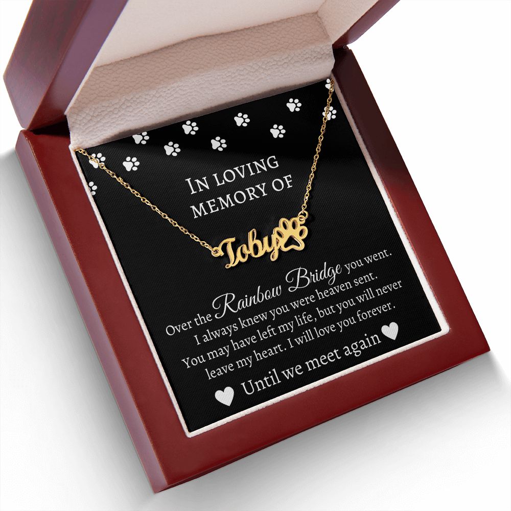 Loving Memory Paw Print Name Necklace