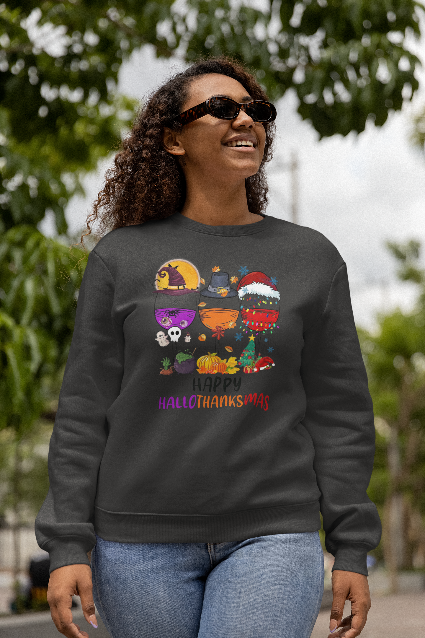 Hallowthanksmas Wine Crewneck Pullover Sweatshirt