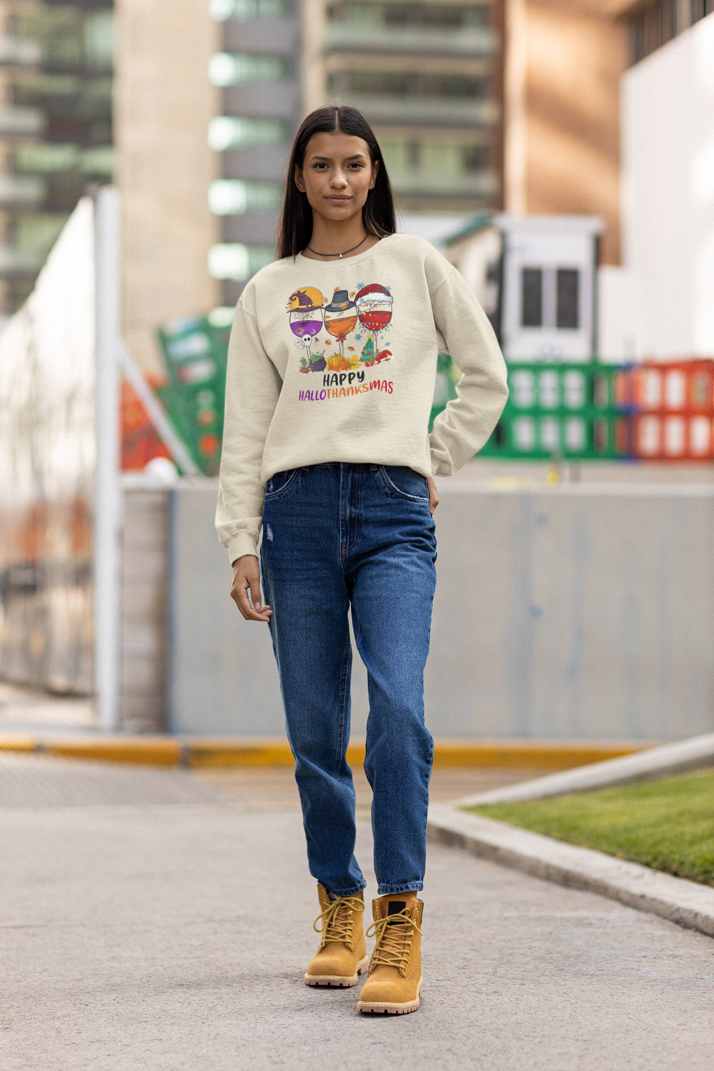 Hallowthanksmas Wine Crewneck Pullover Sweatshirt
