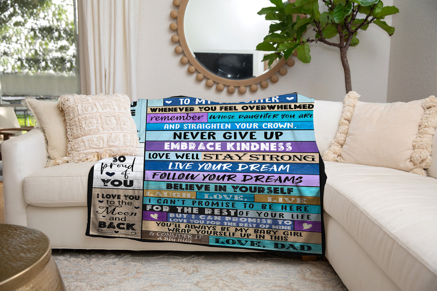 Daughter from Dad Blue Purple Cozy Message Blanket