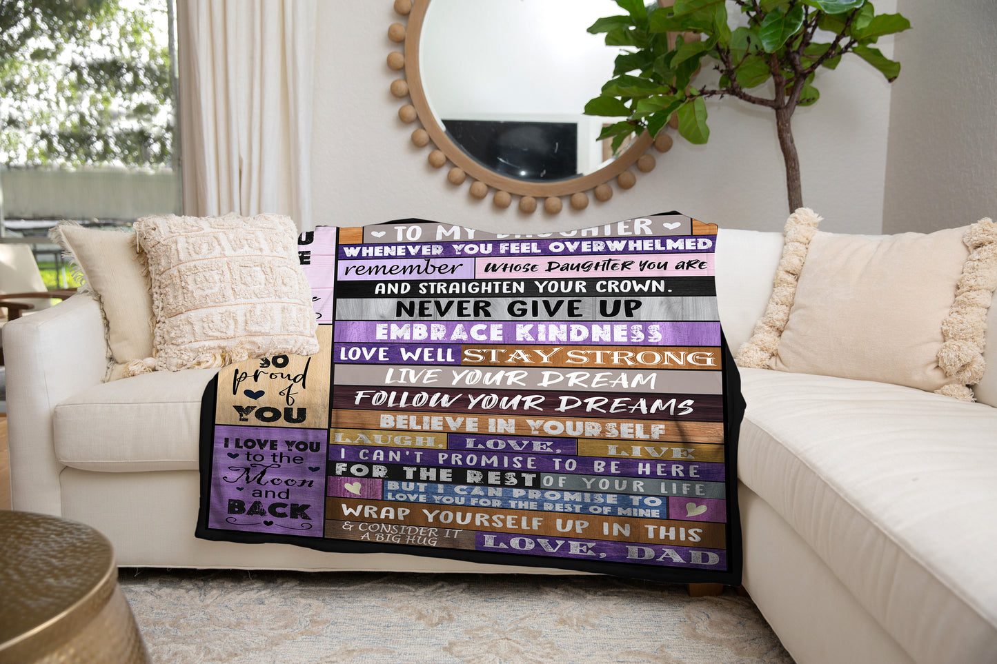Daughter from Dad Purple Grey Cozy Message Blanket