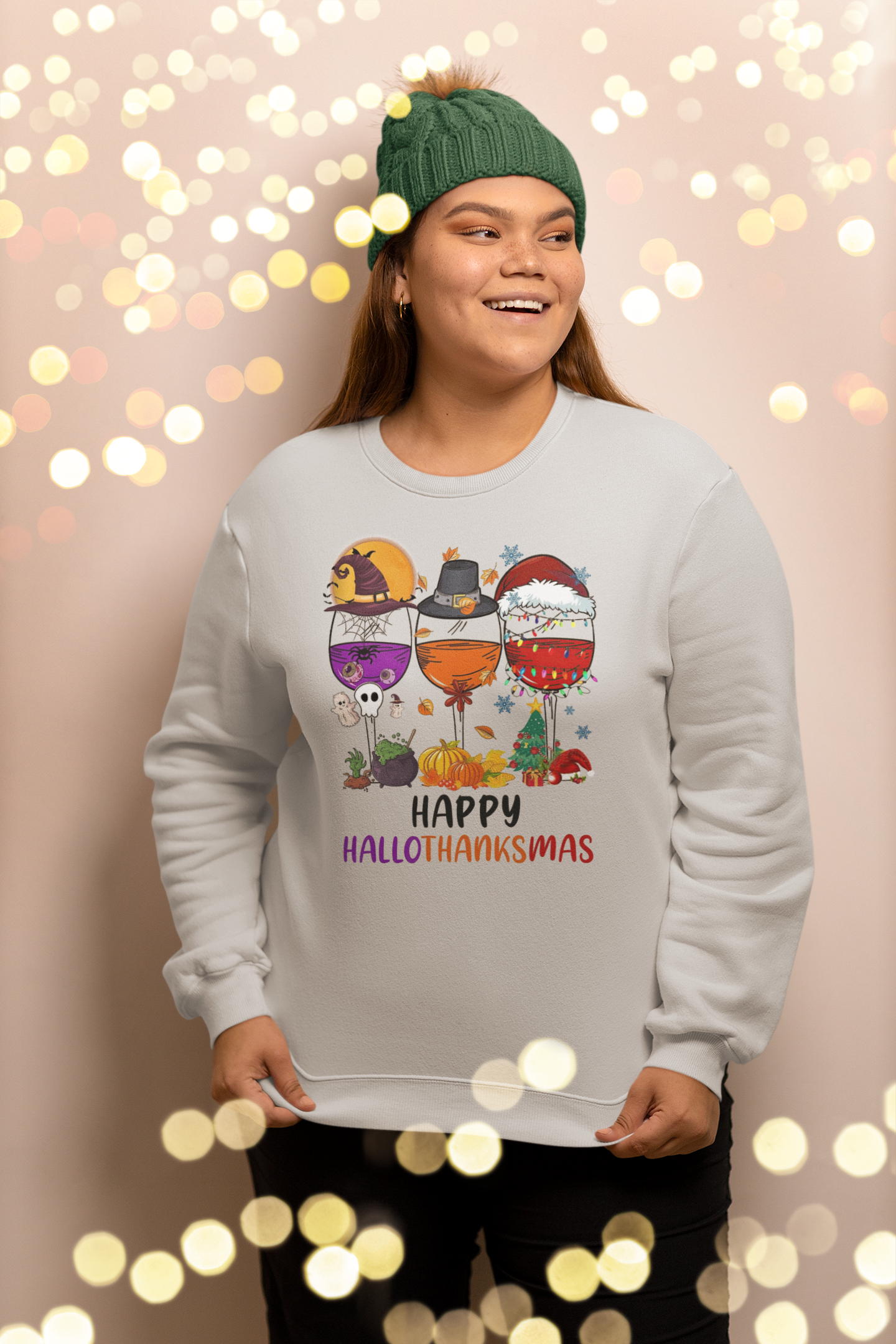Hallowthanksmas Wine Crewneck Pullover Sweatshirt