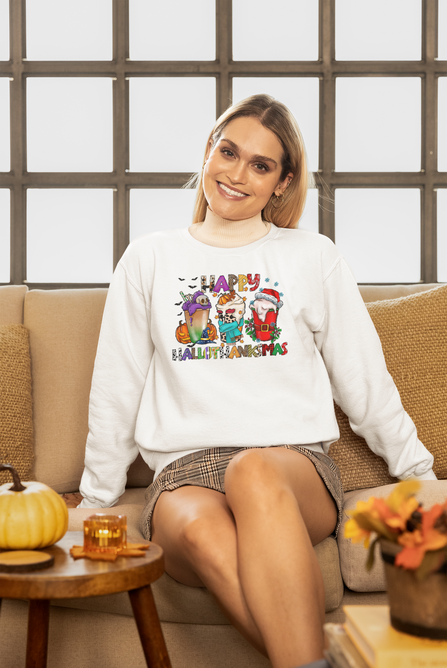 Hallowthanksmas Coffee Crewneck Pullover Sweatshirt