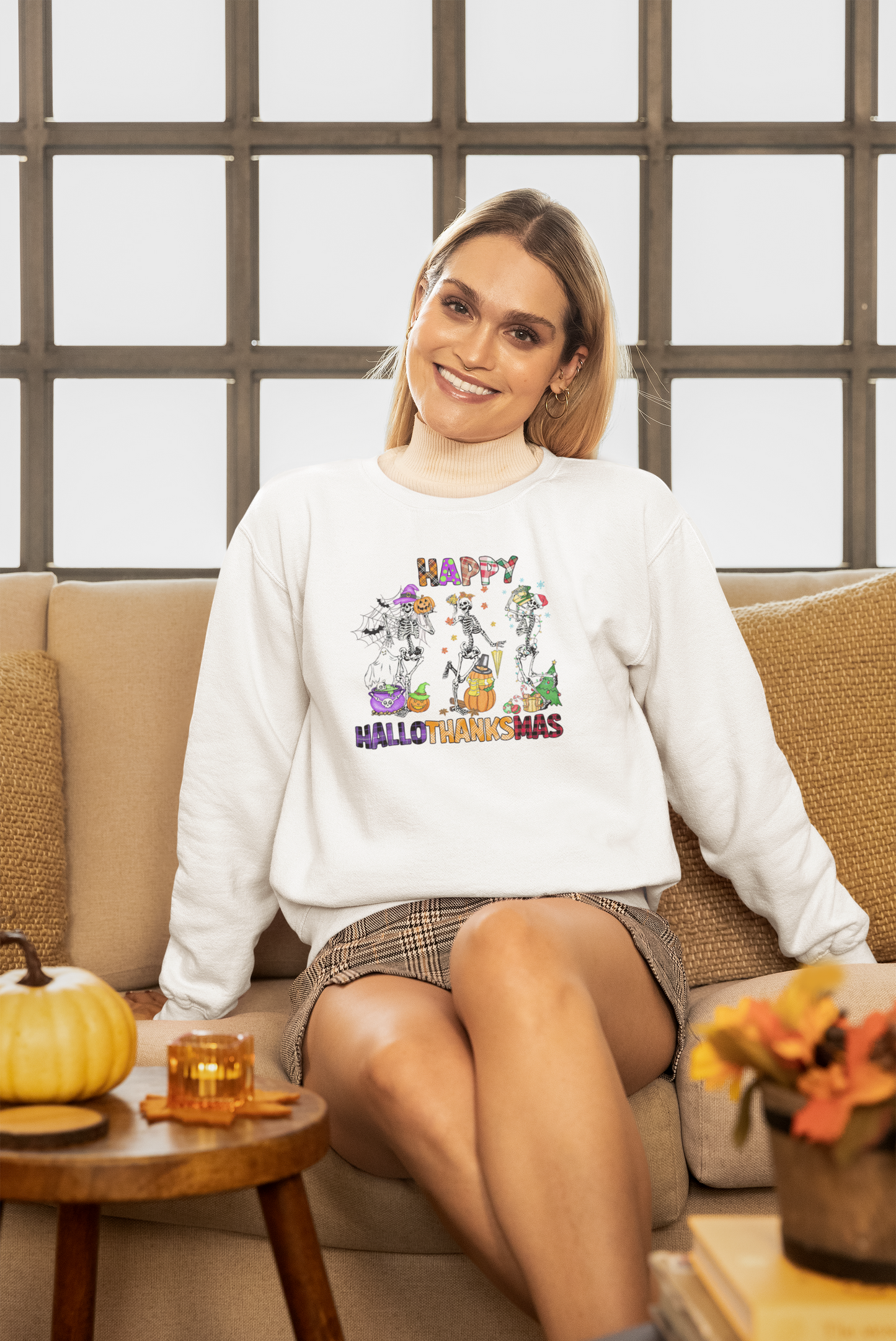 Hallowthanksmas Skeletons Crewneck Pullover Sweatshirt