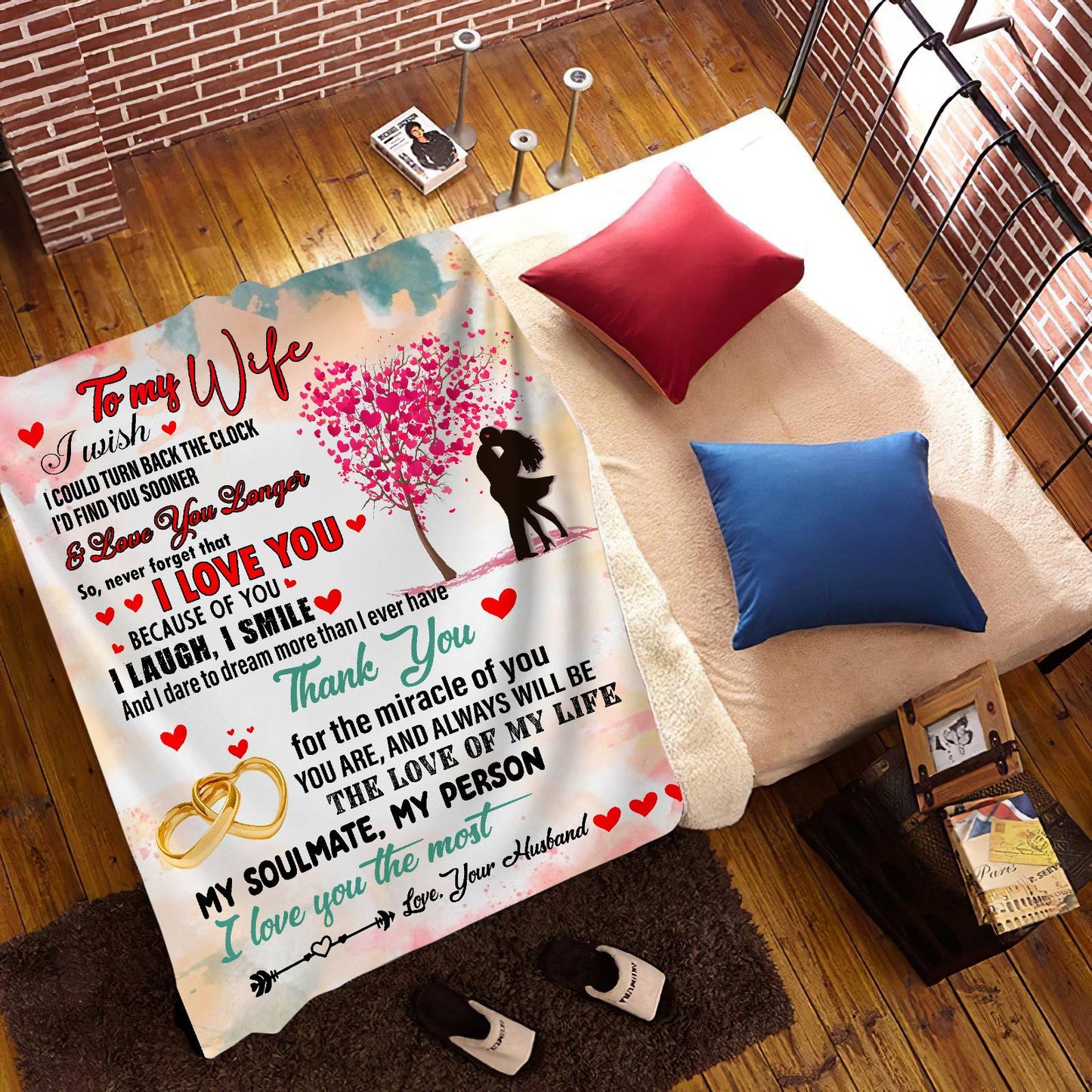 Wife Hearts Cozy Plush Fleece Message Blankets