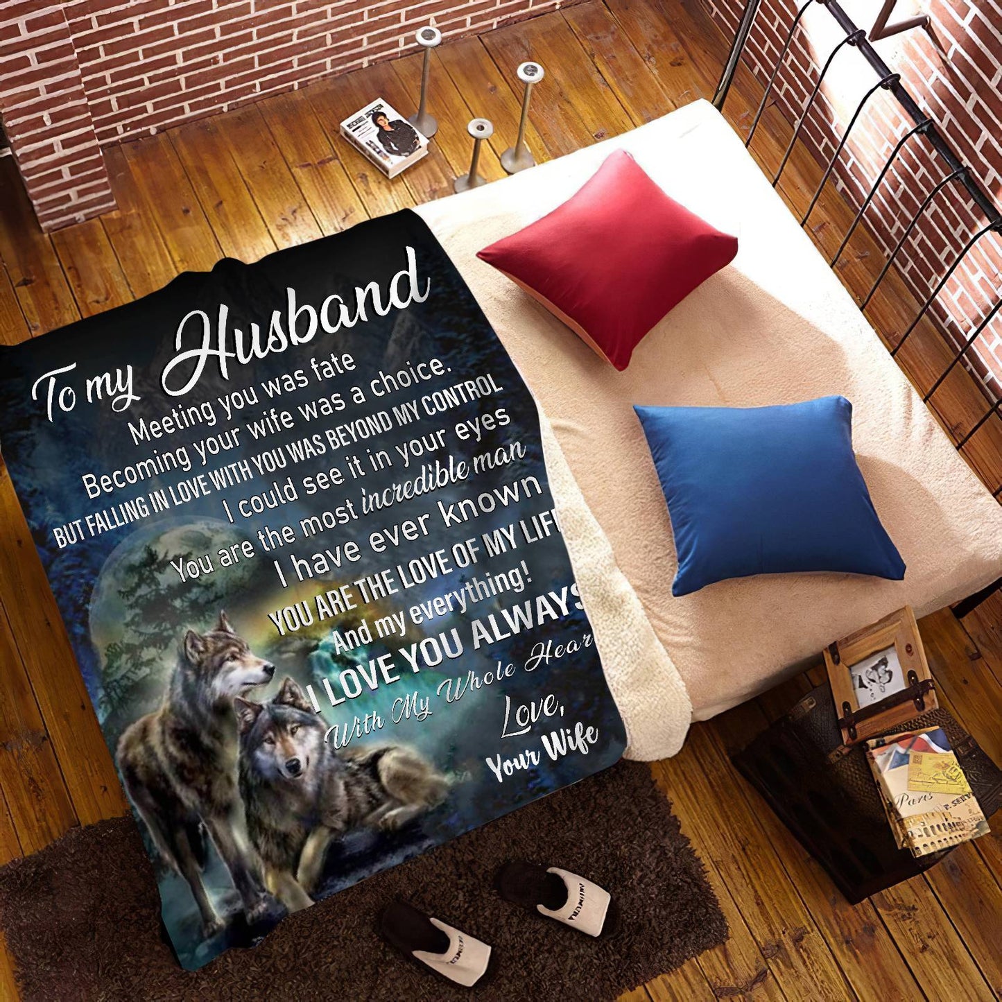 Husband Wolves Cozy Plush Fleece Message Blanket