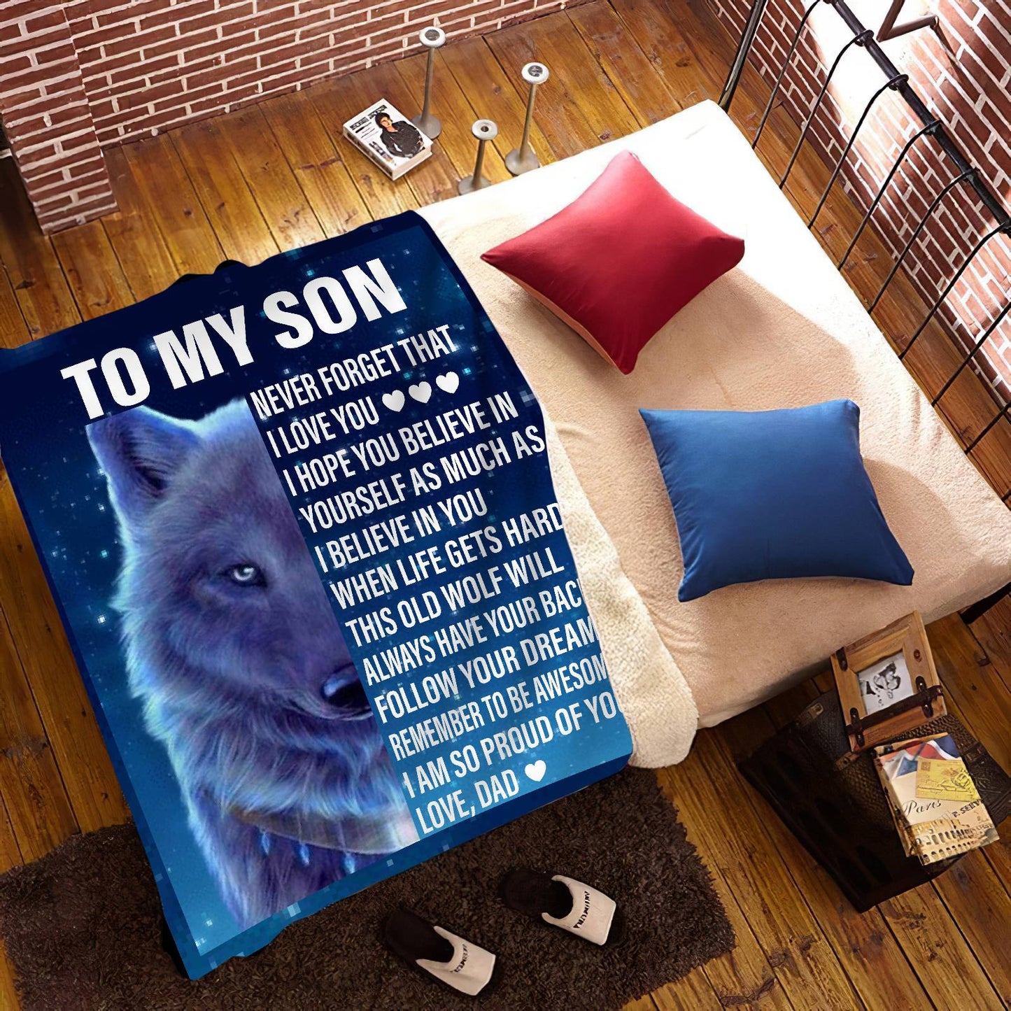 Son from MOM or DAD Wolf Cozy Message Blanket