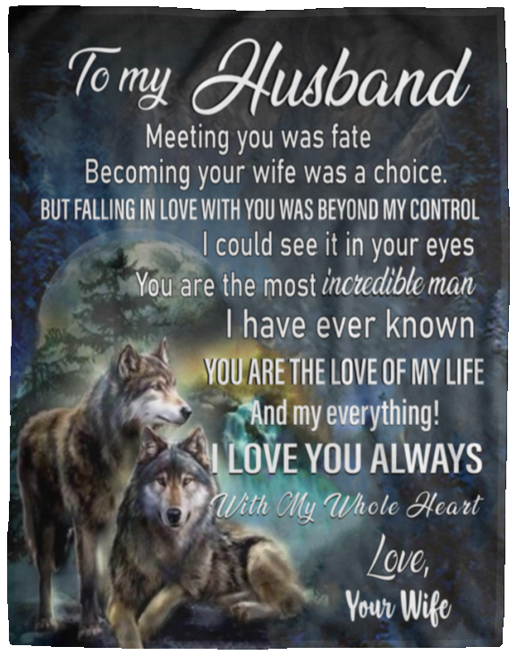 Husband Wolves Cozy Plush Fleece Message Blanket