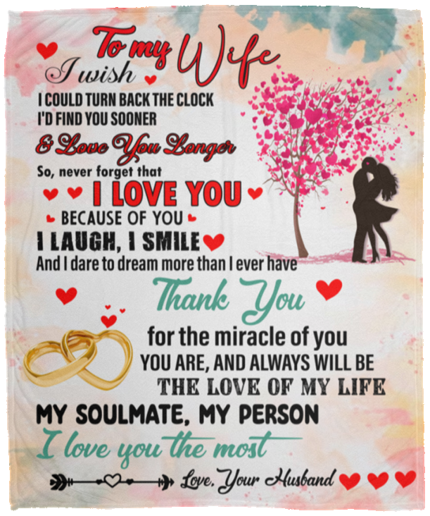 Wife Hearts Cozy Plush Fleece Message Blankets
