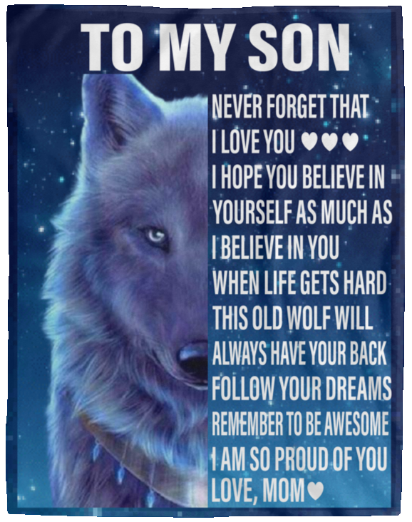 Son from MOM or DAD Wolf Cozy Message Blanket