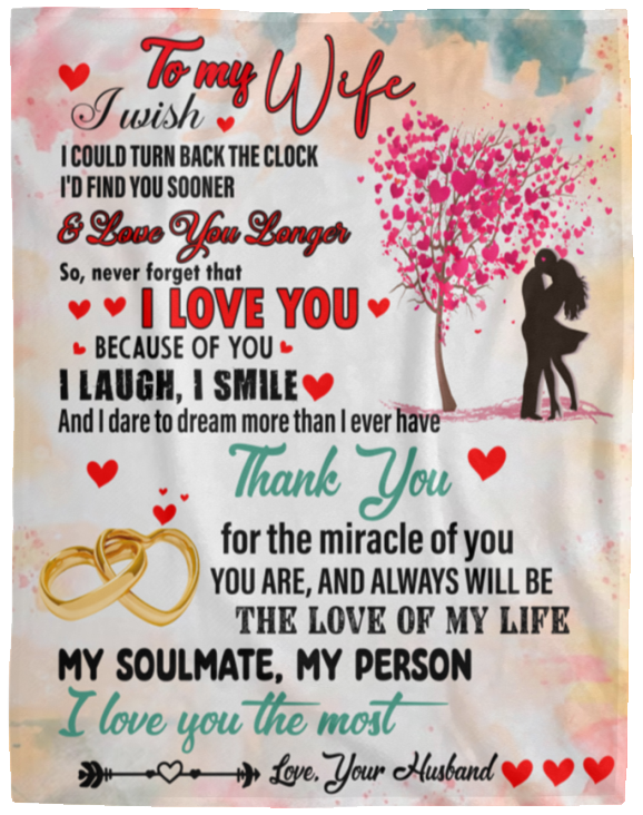 Wife Hearts Cozy Plush Fleece Message Blankets