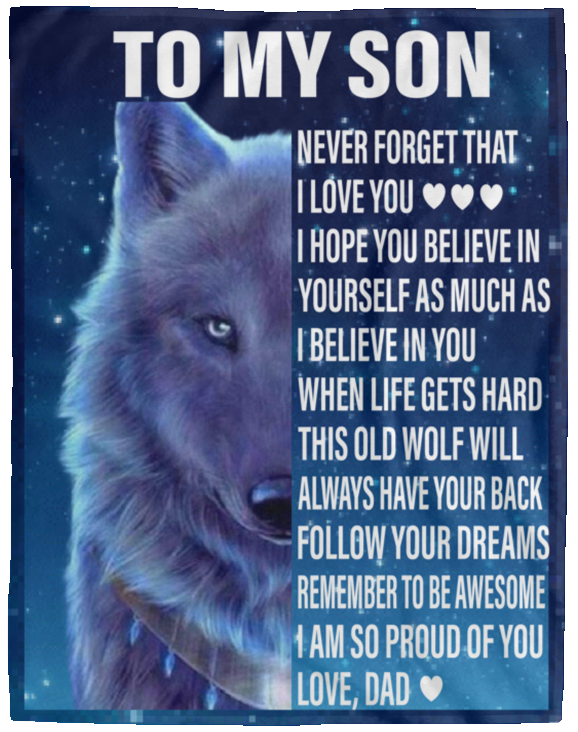 Son from MOM or DAD Wolf Cozy Message Blanket