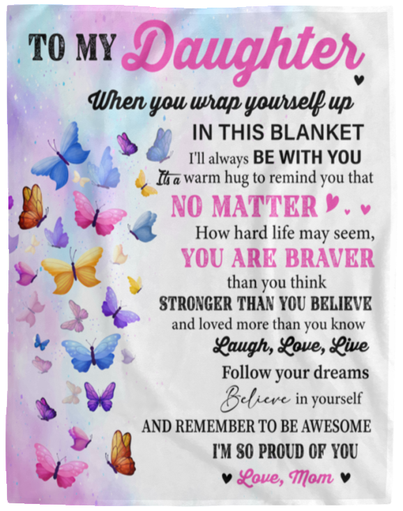 Daughter from Mom Multi Butterfly Message Blanket