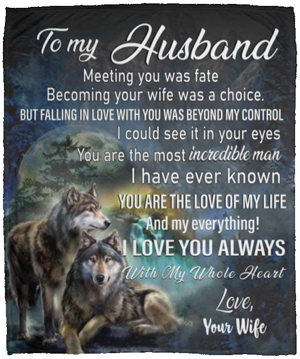Husband Wolves Cozy Plush Fleece Message Blanket