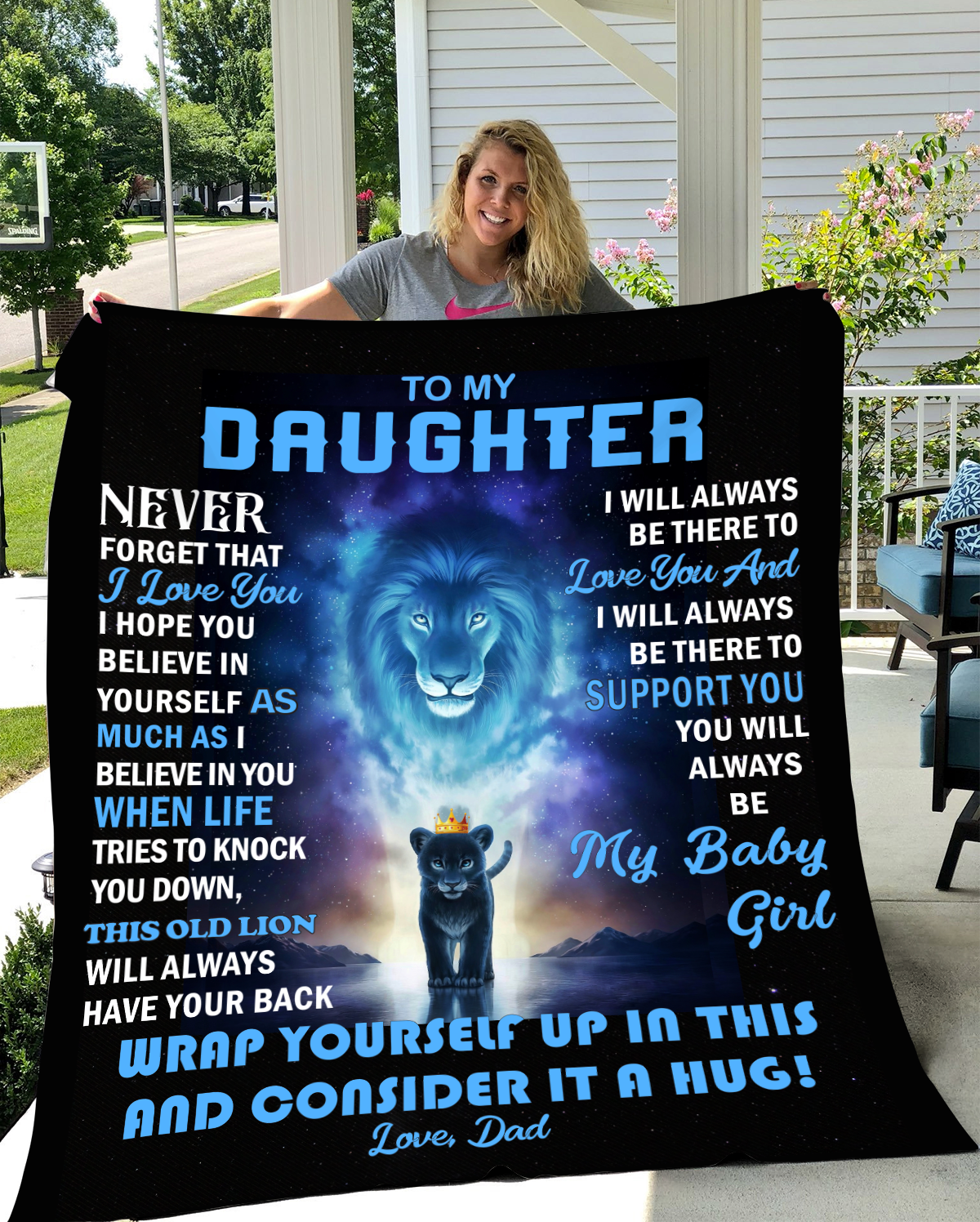 Daughter from Dad Lion Black and Blue Blanket