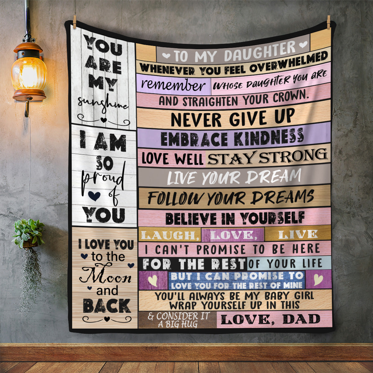 Daughter from Dad Cozy Plush Fleece Message Blanket