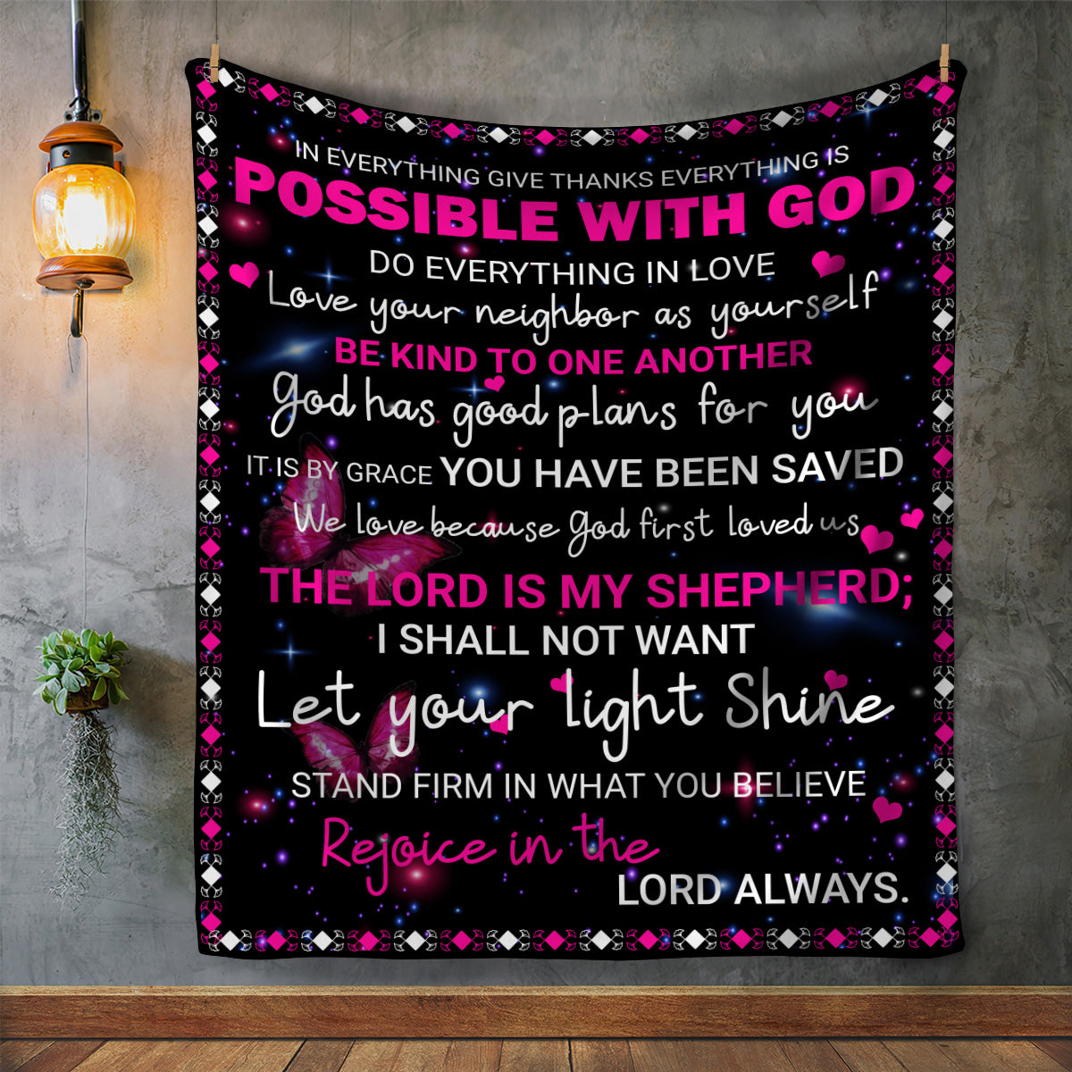 Possible with God Pink/Black Cozy Plush Fleece Blanket