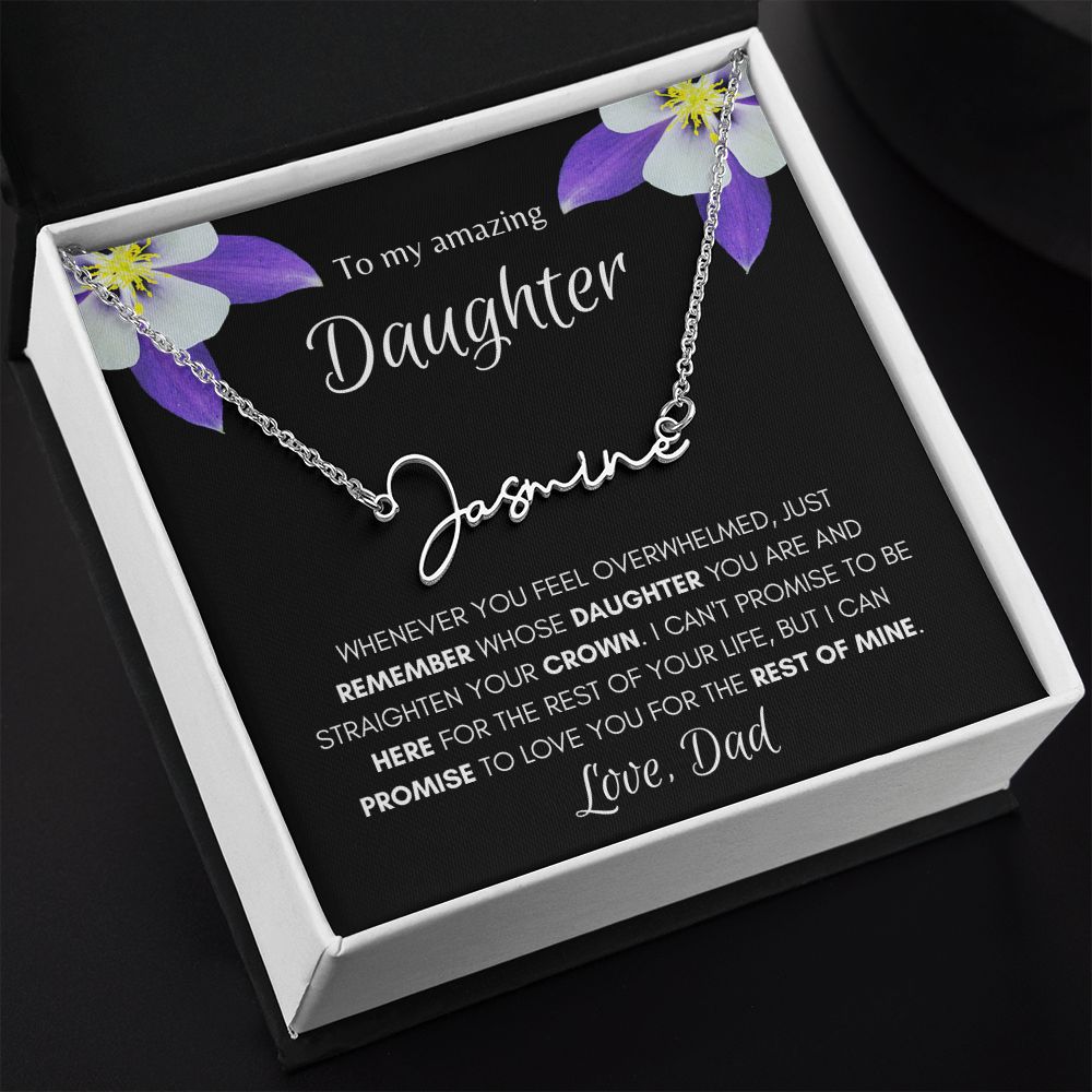 Daughter from Dad Signature Name Flower Necklace