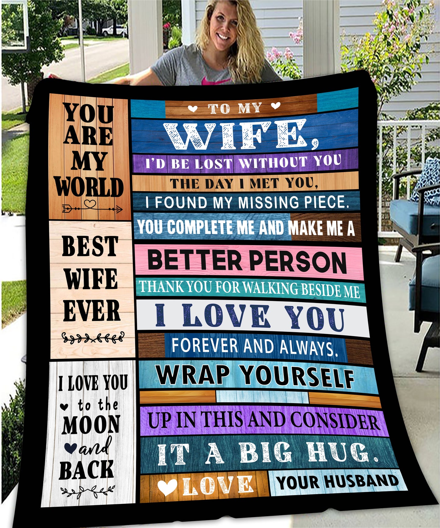 Wife Block Style Cozy Plush Fleece Message Blanket