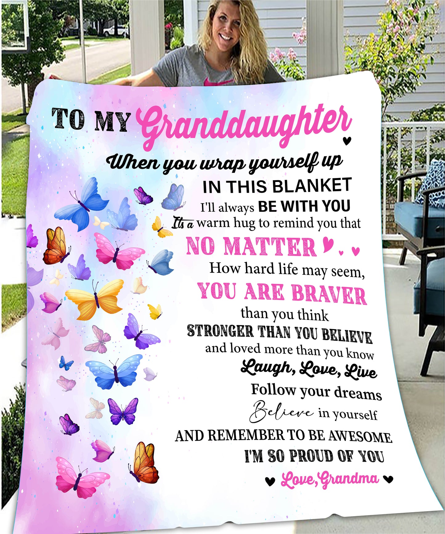 Granddaughter from Grandma Multi Butterflies Cozy Plush Fleece Blanket