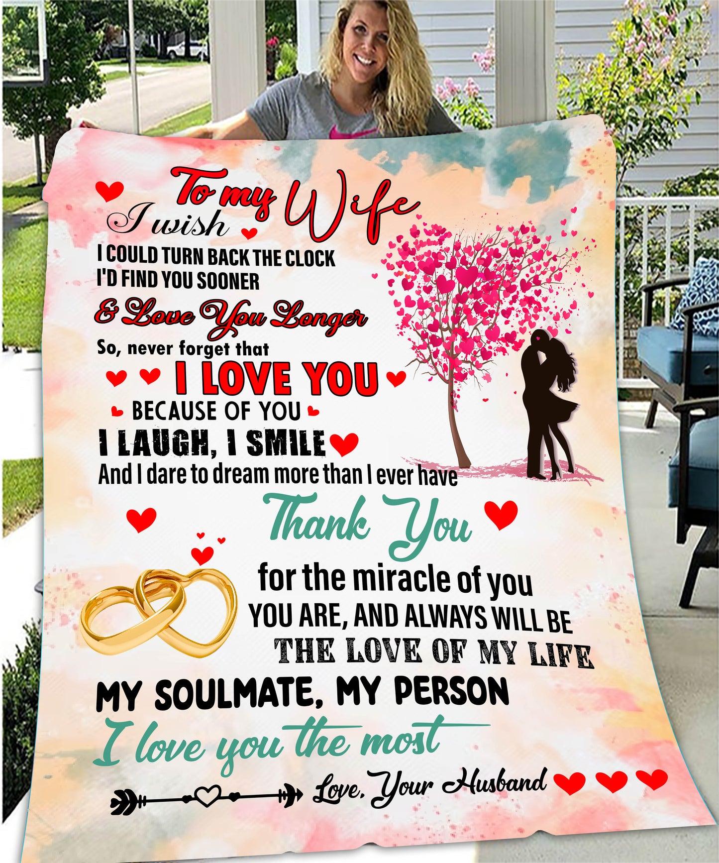 Wife Hearts Cozy Plush Fleece Message Blankets
