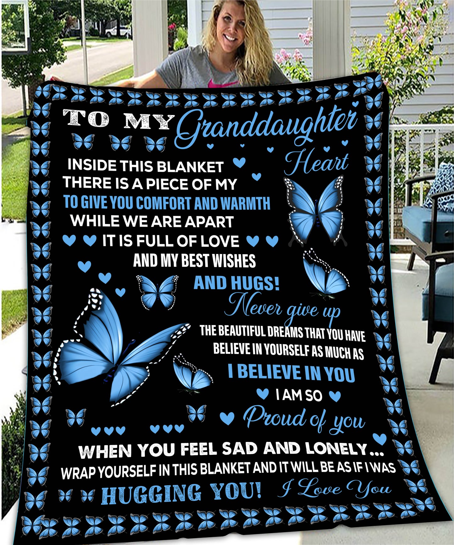 Granddaughter Blue Butterflies Cozy Plush Fleece Blanket