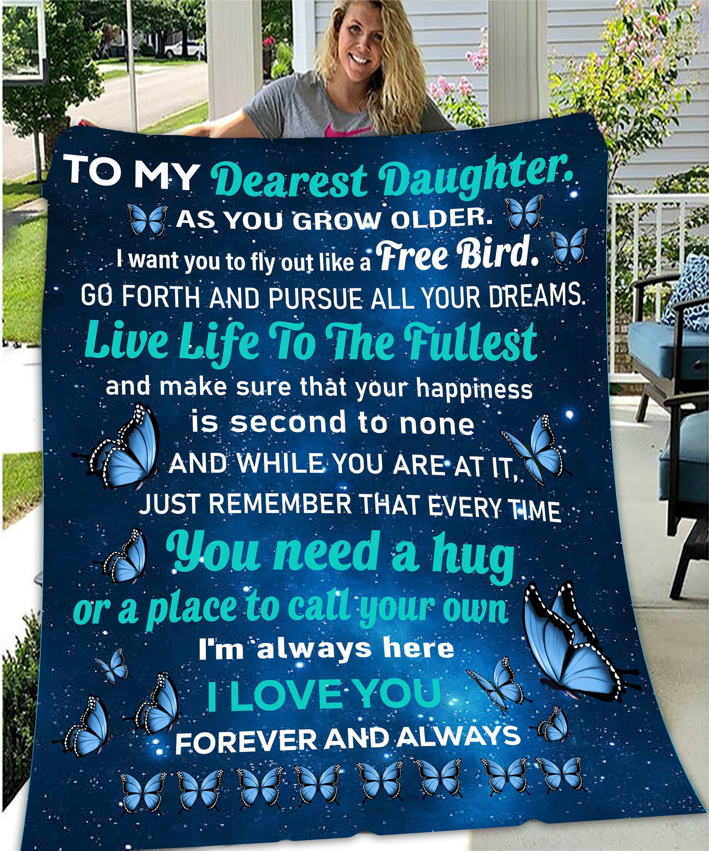 Daughter Stars & Butterflies Cozy Message Blanket